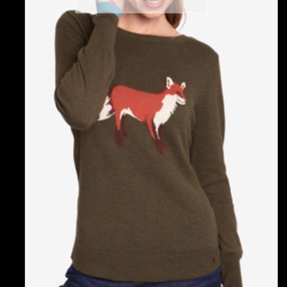 EUC Joules Miranda Intarsia Knit Fox Sweater with Contrast Cuff